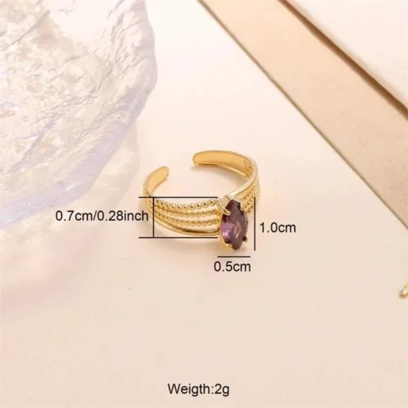 3/$35 Oval 18K Gold Plated Purple Amethyst Open RingCubic Zirconia Diamond - Picture 5 of 8